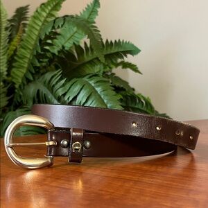 Etienne Aigner Vintage Small Classic Brown Leather Belt with Silver Tone Buckle